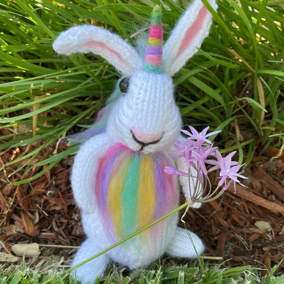 Hand crafted knit and needle felted unicorn magical bunny rabbit stuffed animal - Picture 4 of 11